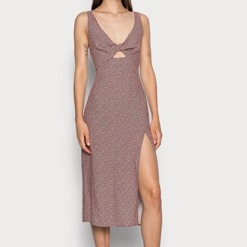 Abercrombie & Fitch Mauve Floral Midi Dress with Side Slit